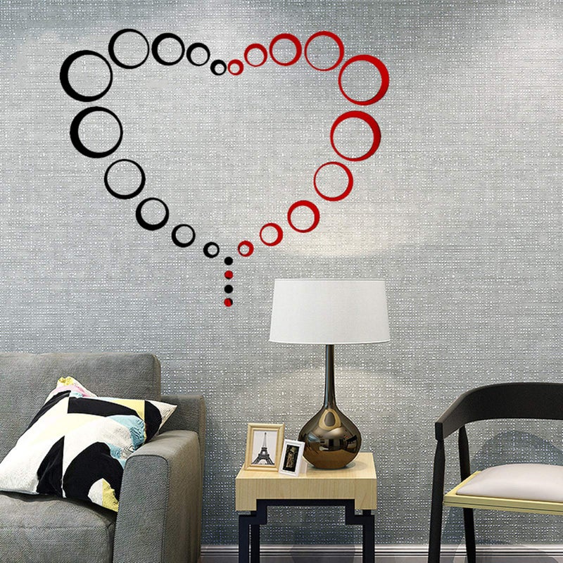 AQRICHFOX 24Pcs Acrylic Circle Mirror Wall Stickers DIY Decals Modern Art Mural for Home Living Room Bedroom Decor Black and Red - Image 2